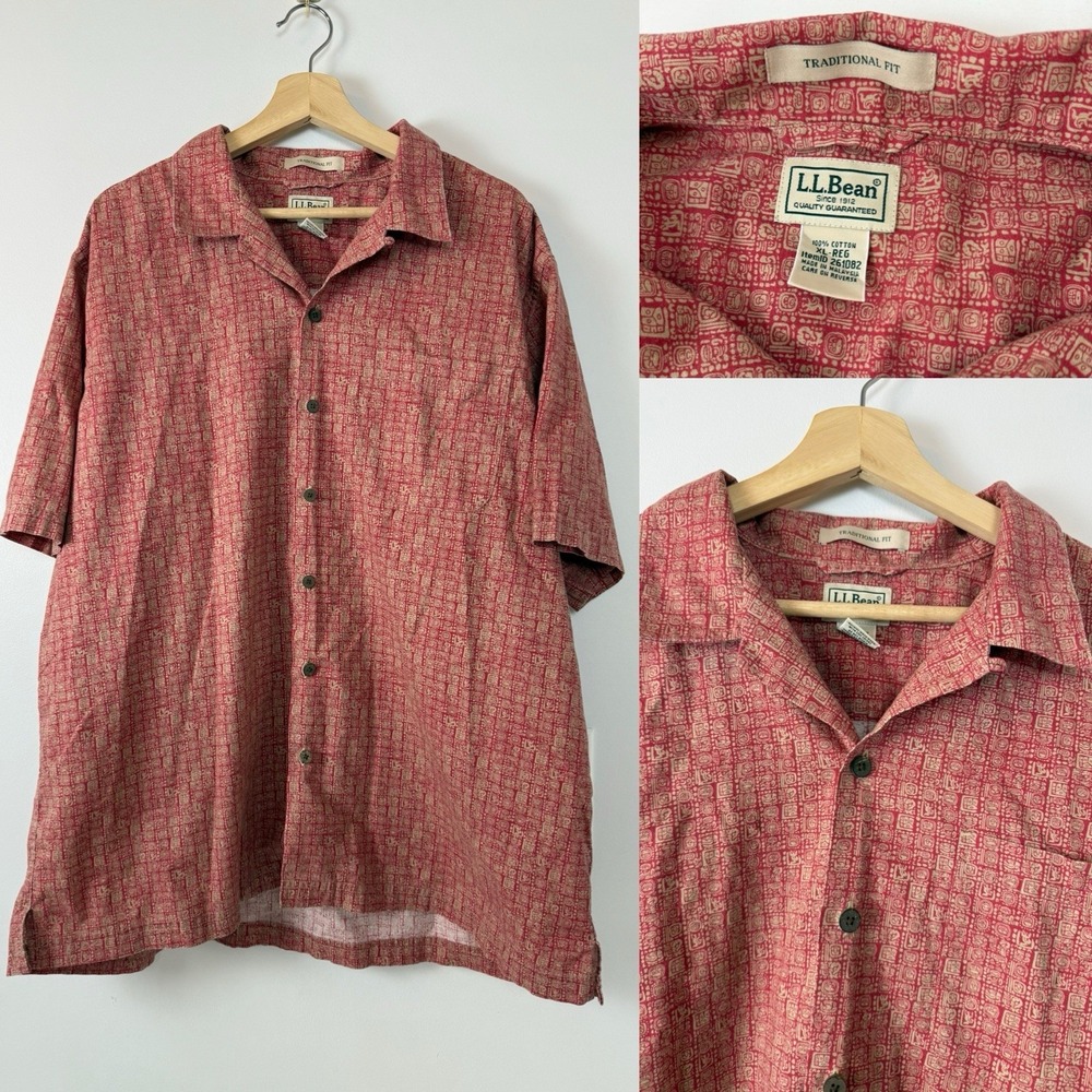 L.L. Bean Shirt Mens XL Extra Large Orange Short Sleeve Button Up Traditional